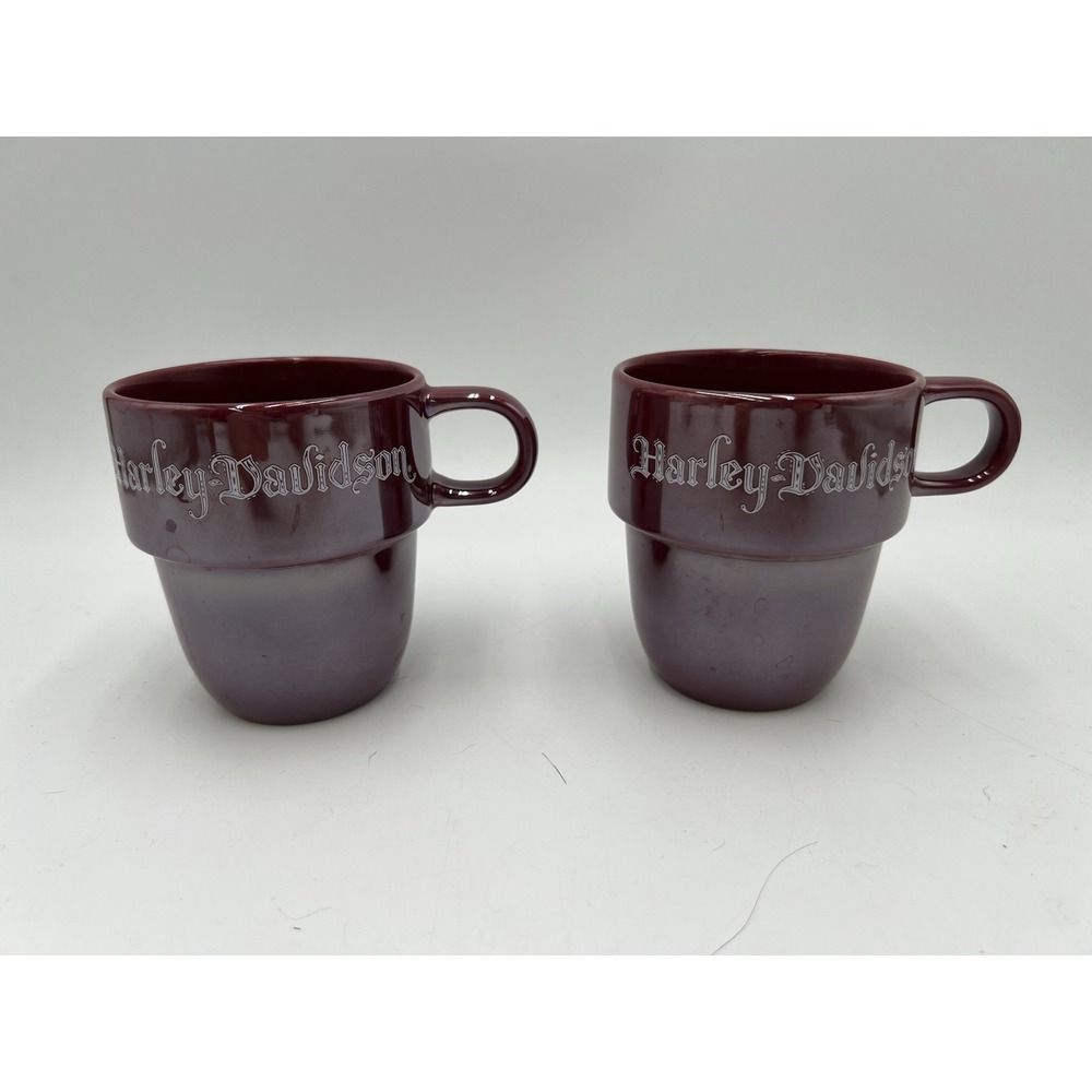 Harley-Davidson Burgundy Stackable Ceramic Coffee Mugs Set of 2 Thailandβ